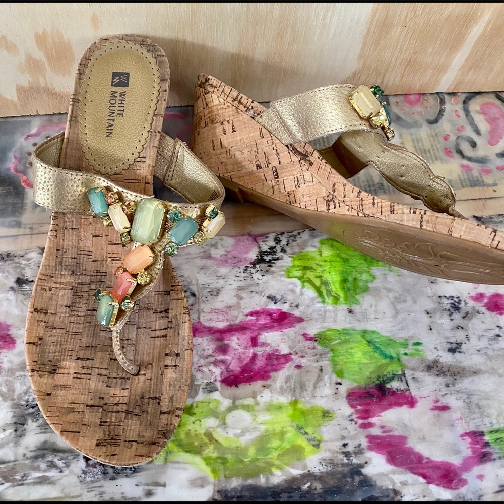 White Mountain Genuine Leather Wedge Sandals